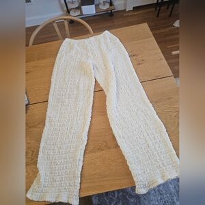Zara Cream Textured Wide Leg Pants